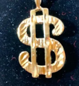 Authentic 14 KT GOLD PLATED ABOUT 1 3/4 INCHES DOLLAR SIGN CHARM PENDANT-3518 USA SELLER