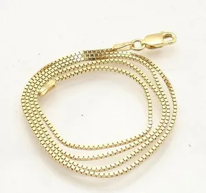 Authentic 1mm Italian Venetian Square Box Chain Necklace 14K Yellow Gold Plated 925 Silver
