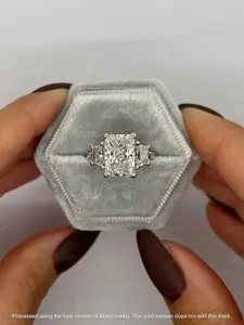 Authentic Radiant VVS1 Diamond Engagement Ring in 14k White Gold Finish