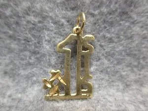 Authentic " #1 SIS " Gold Plated Outline Sister Pendant Charm 7/8" Tall w/ Jump Ring NEW