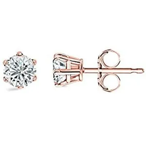 Authentic Rose Gold Plated Stainless Steel 6mm 1CT Cubic Zirconia  Stud Earrings