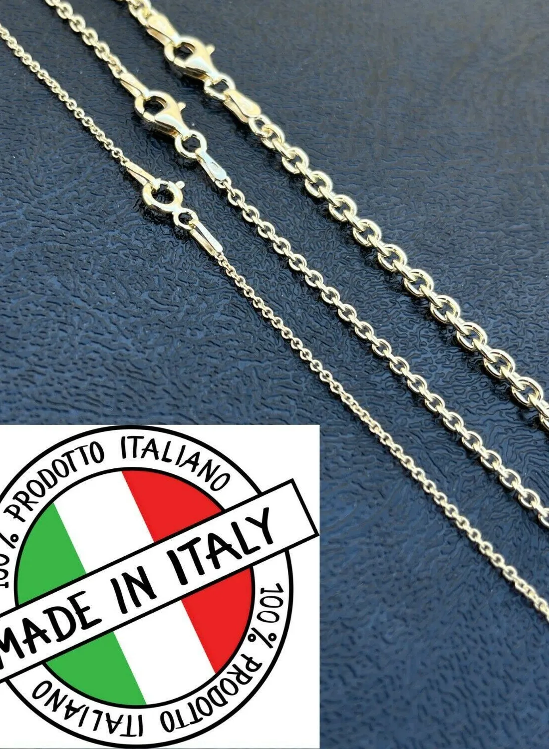 Authentic Real Solid 925 Sterling Silver 14k Gold Plated Anchor Cable Chain Rolo Necklace
