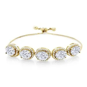 Authentic 18K Yellow Gold Plated Silver White Moissanite Tennis Bracelet For Women (11.55