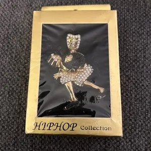 Authentic Hip Hop Collection 14k Gold Plated Huge FB Player Pendant Cubic Zirconia