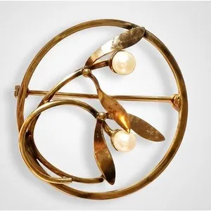 Authentic Van Dell Flower Brooch Pin, Gold Plated 1.5" Vintage, Faux Pearl Floral fb1-90