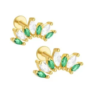 Authentic Green Marquise CZ Flat Back Earrings for Cartilage Upper Lobe Gold Plated Ste...