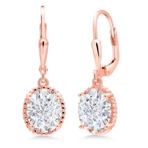 Authentic Celestial Starlight Moissanite Leverback Dangle Earrings in 18K Rose Gold Plated Silver