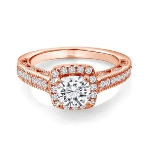 Authentic 18K Rose Gold Plated Silver 6MM Cushion Gemstone Birthstone and Accent Created
