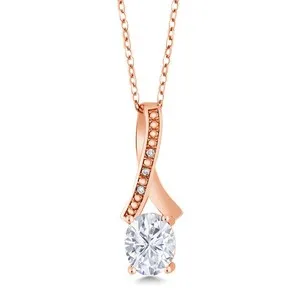 Authentic 18K Rose Gold Plated Silver Pendant Near Colorless Moissanite & Diamond