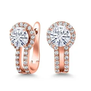 Authentic 18K Rose Gold Plated Silver White Moissanite and White Created Sapphire