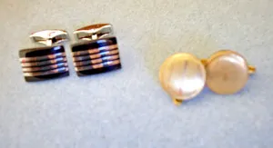Authentic 2 pairs cufflinks, FB brand silver & black, vintage English gold plated rounds
