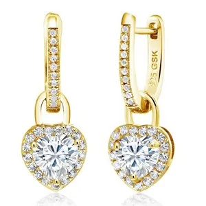 Authentic 18K Yellow Gold Plated Silver White Moissanite and White Created Sapphire