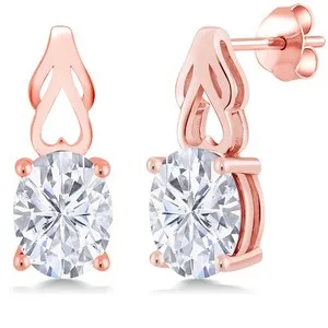 Authentic 18K Rose Gold Plated Silver White Moissanite Earrings For Women (4.20 Cttw,