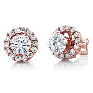 Authentic 18K Rose Gold Plated Silver Earrings  Moissanite 1.00ct DEW