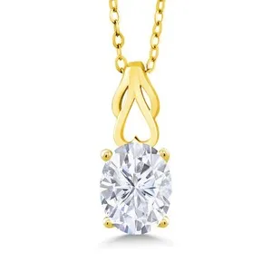 Authentic 18K Yellow Gold Plated Silver Pendant Near Colorless Moissanite 9x7mm