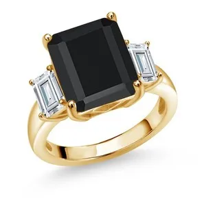 Authentic 18K Yellow Gold Plated Silver Ring Octagon Onyx Moissanite (6.93 Cttw)