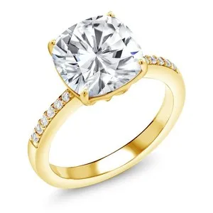 Authentic Starlit 10 mm Cushion Birthstone Engagement Ring – 18K Gold‑Plated Silver