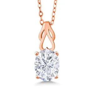 Authentic 18K Rose Gold Plated Silver Pendant Near Colorless Moissanite 9x7mm