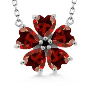 Authentic 925 Sterling Silver Gemstone Birthstone and Black Diamond Flower Pendant
