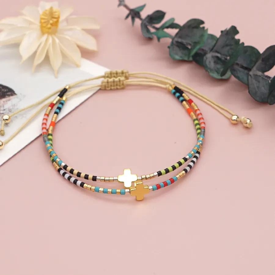 Authentic Go2Boho Cross Bracelet Tiny Simple Bracelet For Women Miyuki Delica Beaded Adjustable String Pulseras Easter Christian Jewelry