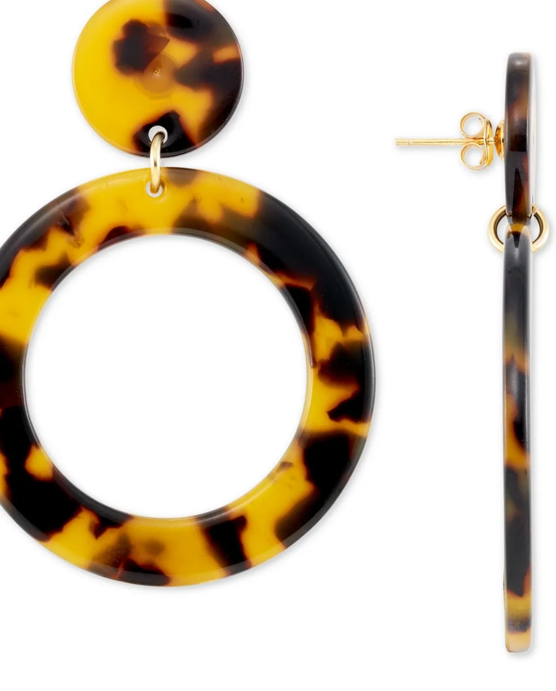 Authentic Golden Tortoise Whisper: 18k‑Plated Lucite Drop Hoops