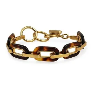 Authentic Acrylic Tortoise Shell Oval Chain Link Bracelet Gold Plated