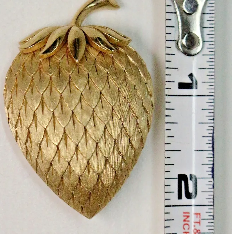 Authentic TRIFARI Gold Plated Puffy Strawberry Brooch Pin