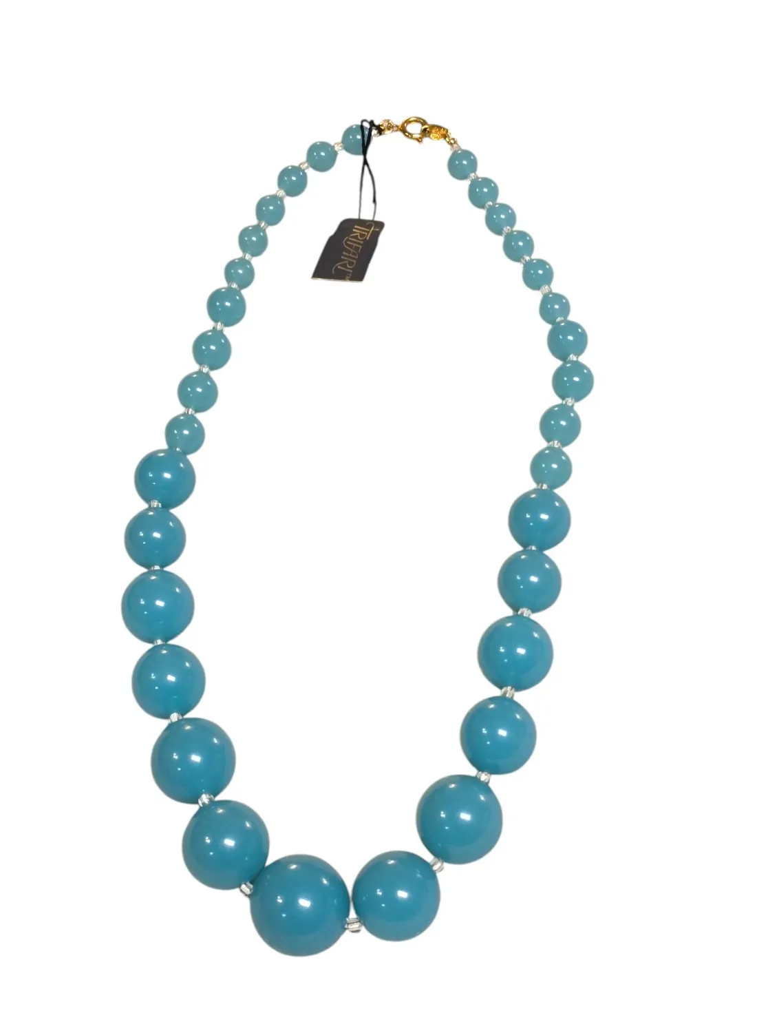 Authentic Vintage TRIFARI Gold Plated Blue Beaded Short 18" Necklace NWT