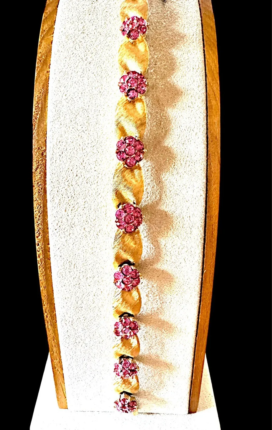 Authentic CROWN TRIFARI GOLD PLATED PINK RHINESTONE OCTOBER BIRTHDAY RIBBON BRACELET