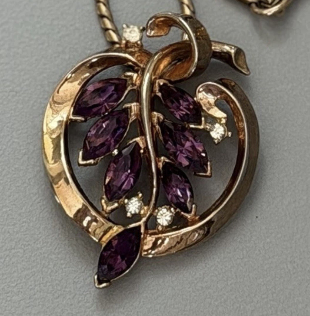 Authentic EXQUISITE 1950 CROWN TRIFARI PHILIPPE GOLD PLATED  RHINESTONE FLORAL NECKLACE