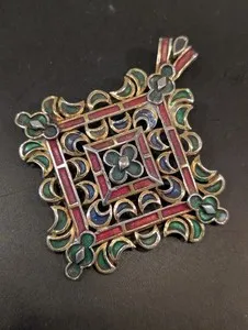 Authentic HUGE Vintage 1960s 70s Trifari Gold Plated Enamel Pendant only No Necklace 2.5"