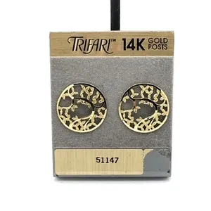 Authentic TRIFARI cherry blossom earrings - vintage gold-plated w/ 14K posts - on card
