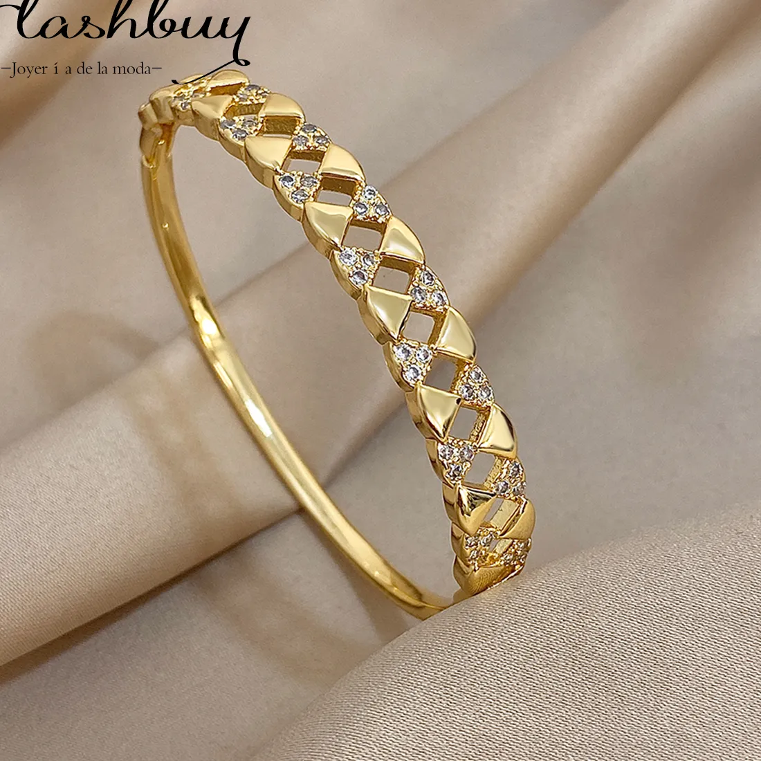 Authentic Flashbuy Trend Gold Color Triangle Shape Bangles Bracelets for Women Men Design Wristlet Stacked Jewelry