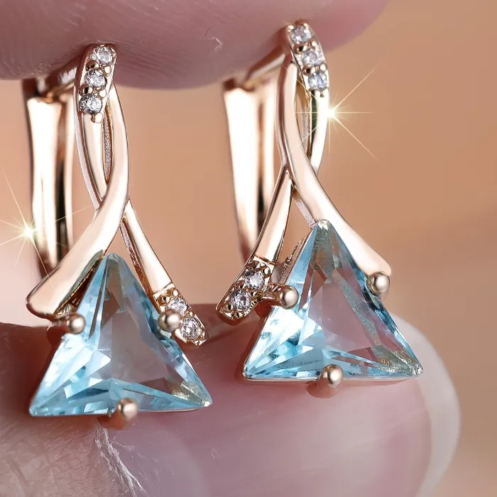 Authentic Azure Triangle Hoops Gold- Plated Amulets Of Tranquility
