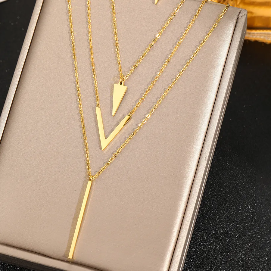 Authentic DGIDDK Geometric Triangle Rectangle Pendant Necklace Earrings Jewelry Set Women Delicate Jewelry