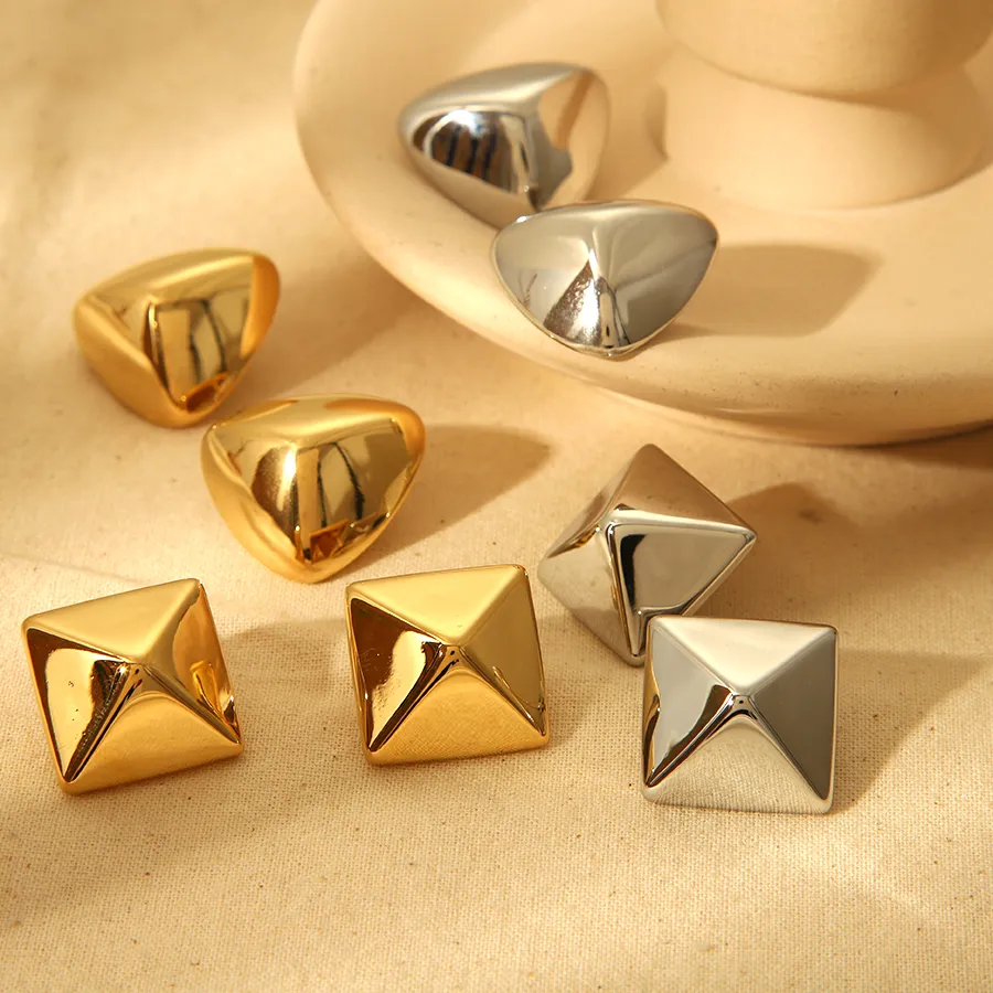 Authentic 2024 New PVD Gold Plated Stainless Steel Square Triangle Metal Stud Earrings Prevent Allergy Trendy Fashion Daily Jewelry Gift