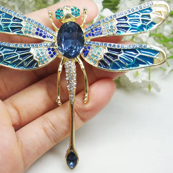 Authentic Shell Lapel Pin Fashion Specific Design Accessori Blue Crystal Rhinestone Classic Dragonfly Insect Pendant Woman Brooch Pin Gift