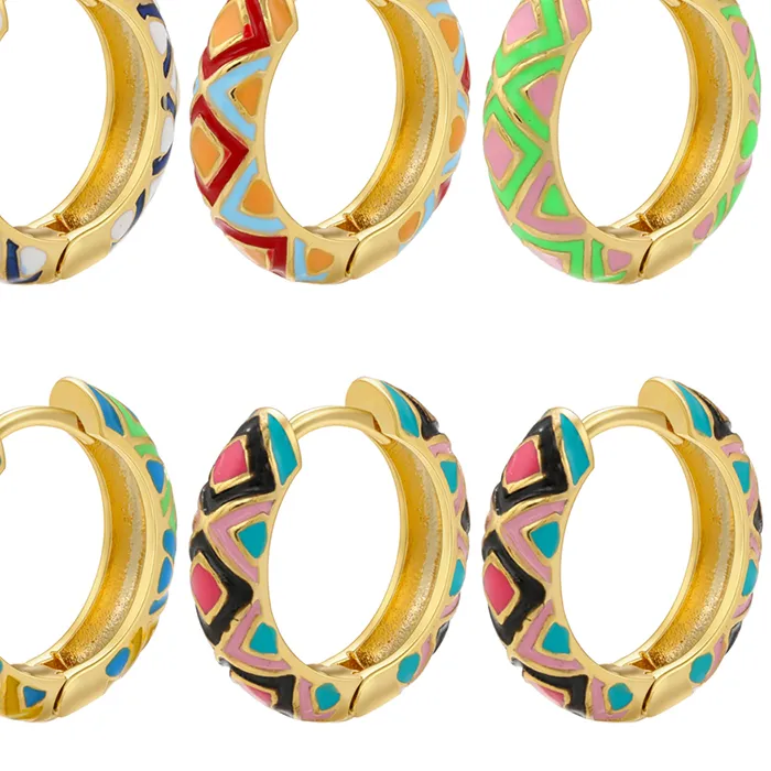 Authentic ZHUKOU Enamel Geometric hoop Earrings gold color triangle Women Round small hoop Earring Jewelry VE674