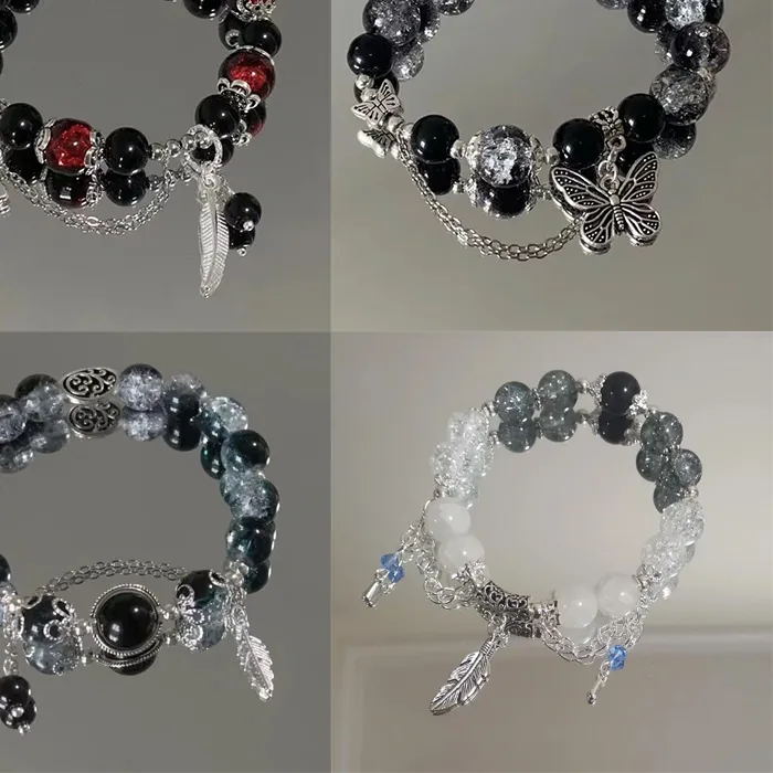 Authentic Chinese Style Feather Butterfly Pendant Beaded Bracelet For Girls Women Light Luxury Jewelry Accessories