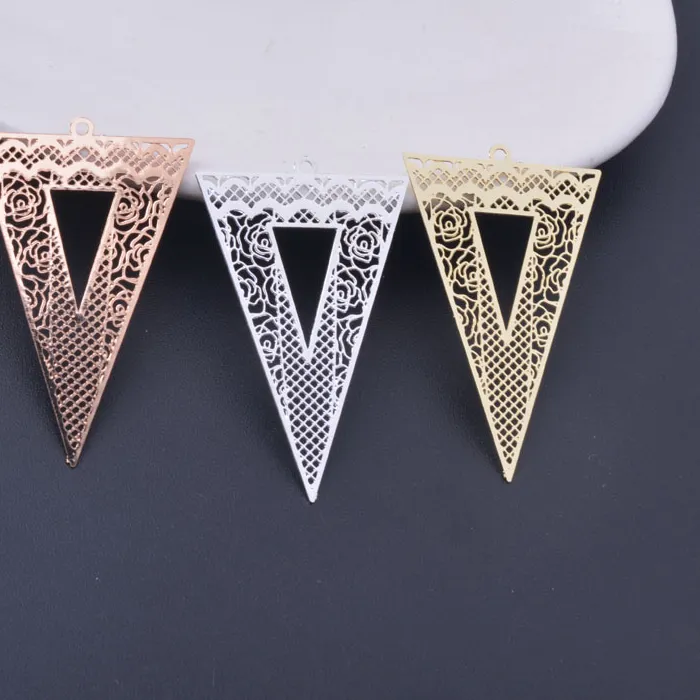 Authentic 6pcs 42*26mm Rose gold Color Triangle Charms Silver Color Earring Charm DIY Jewelry Making
