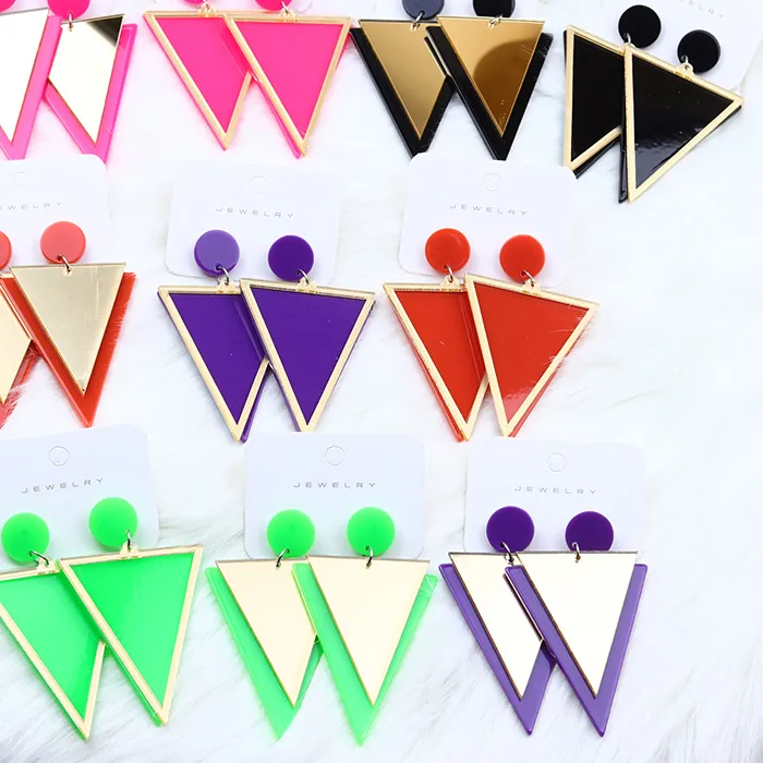 Authentic Mirror Acrylic Earrings Colorful Overlap Mirror Shiny Triangle Fluorescent Earrings Jewelry