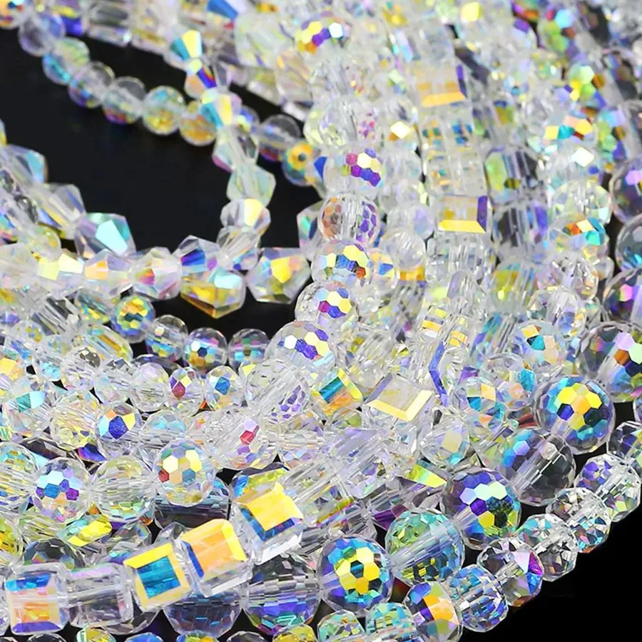 Authentic White AB Color Austrian Crystal Beads 4 6 8mm Cube Flat Round bicone triangles Glass Loose Bead for Jewelry Making DIY Bracelets