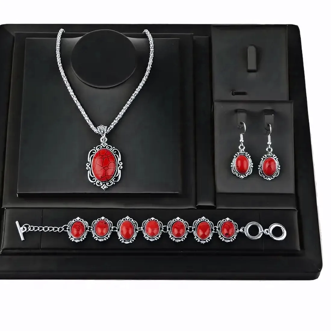 Authentic 3pcs Natural Green Peacock Gemstone Necklace Earrings Bracelet Jewelry Set Suitable for Daily Giving