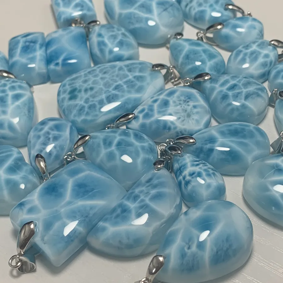 Authentic Natural Blue Larimar Pendants Necklaces for Women Rare Luxury Tortoisesh Bead Healing Gemstone Jewelry 925 Sterling Silver Clasp