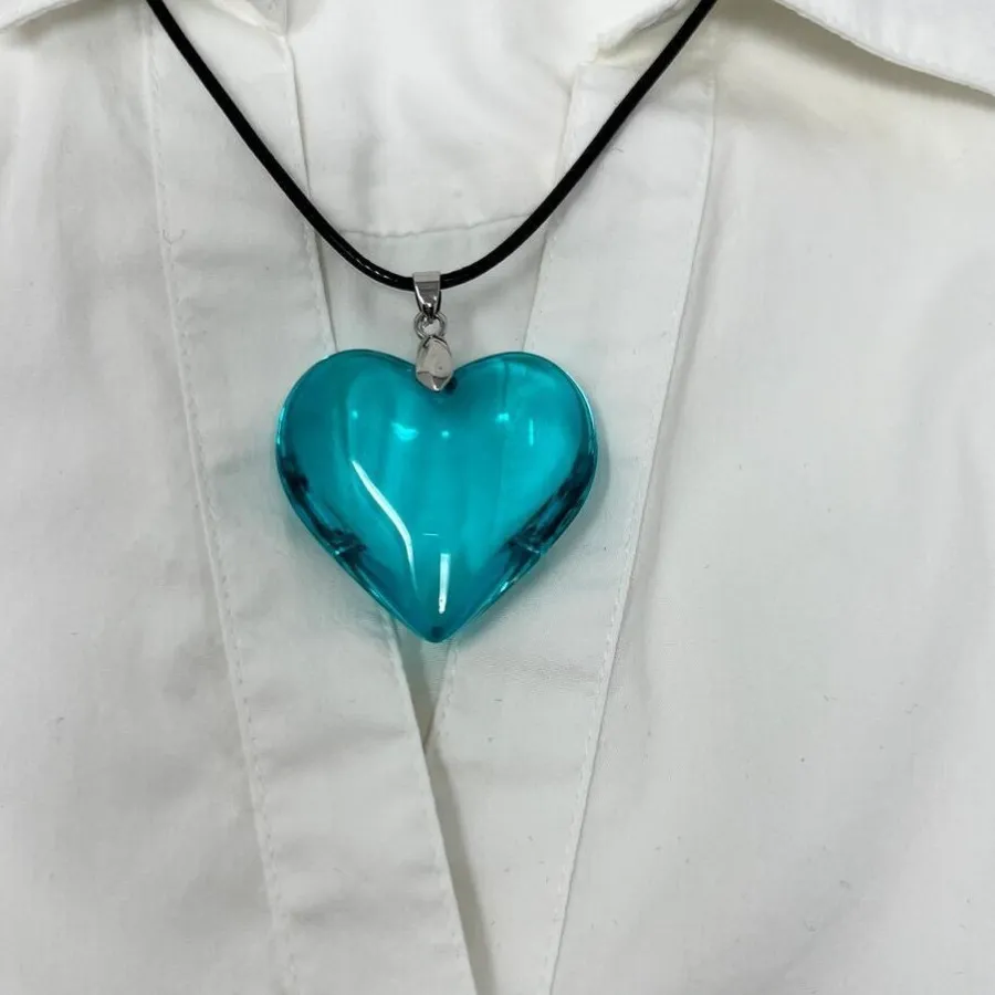 Authentic The Azure Heart of Devotion Glass Pendant on Black Leather