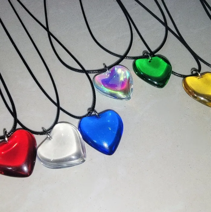 Authentic Fashion Jewelry Big Heart Necklace Glass Charm Heart Pendant Necklaces Clavicle Chain for Girlfriend Couple Birthday Gift