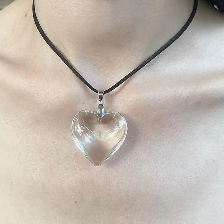 Authentic Ethereal Crystal Heart Pendant: Transparent Pulse of Love