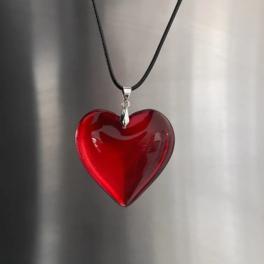 Authentic Red Heart Pendant Necklace colorful big puff heart love heart necklace romantic love inspiried gift for women girls