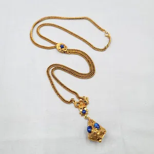 Authentic Vintage Czech Edwardian Pendant Necklace Slide Gold Plated Heavy Curb Chain 32"