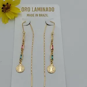 Authentic Thread Slide Gold Plated Earrings. Religious. Oro Laminado.